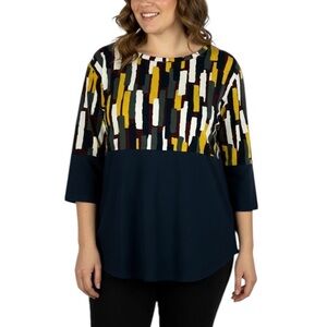 COS Abstract Mix Media Oversized Long Sleeve Blouse Top Medium Navy Blue Yellow